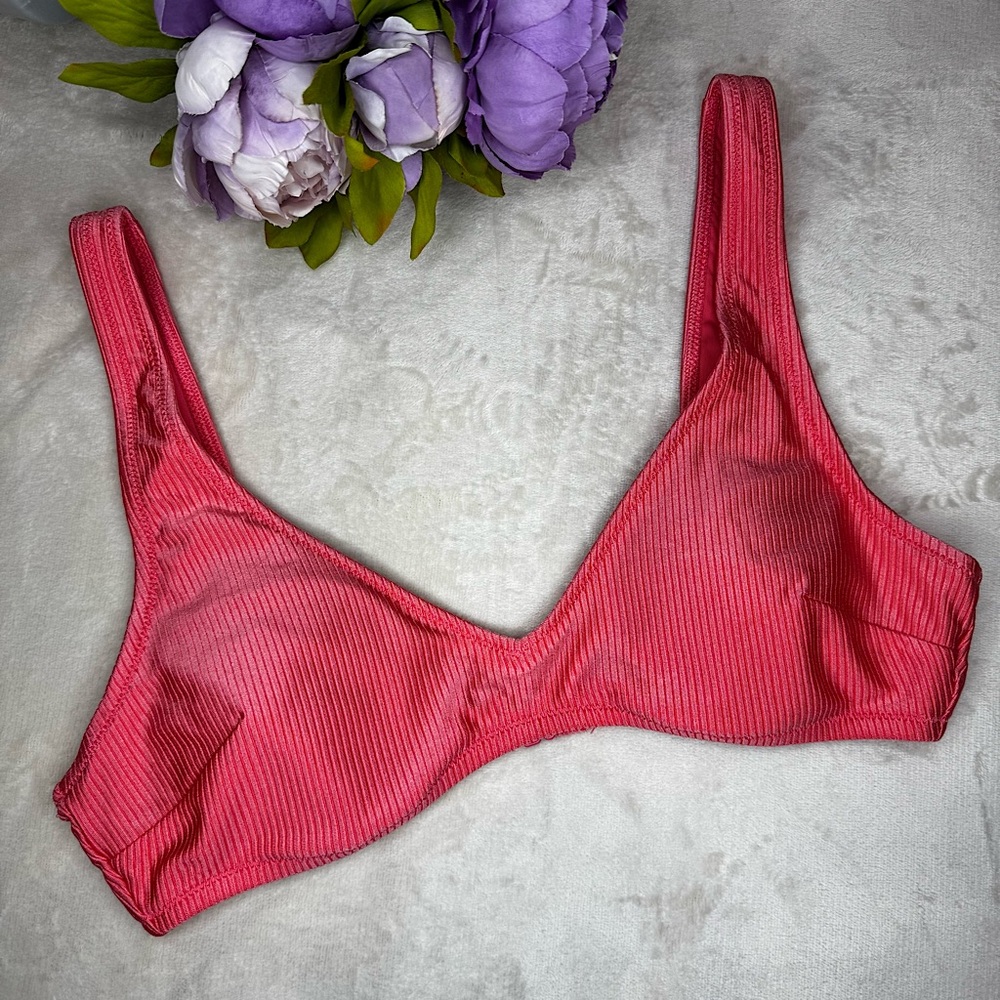 NEW Aerie Ribbed Shine Scoop Plunge Bikini Top
